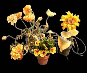 LR - Faux Floral Arrangements - Poppies, Pansies & Sunflower