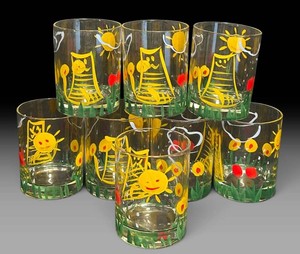 K - Plastic Cups - Hand-Painted Sunflower Design (Lot of 8)