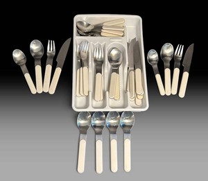 LR - Flatware Set - Ivory Handle Knives, Forks & Spoons