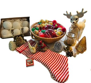 LR - Christmas Decor Mixed Lot - Handcrafted Reindeer, Ornaments & Tabletop Decor