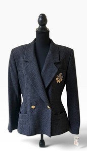 UC2 - Vintage Anne Klein Womens Blazer - Size 12 Dark Gray with Gold Embroidery