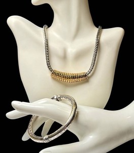 Fashion Jewelry - Brighton-Style Hinged Cuff Bracelet & Two-Tone Necklace