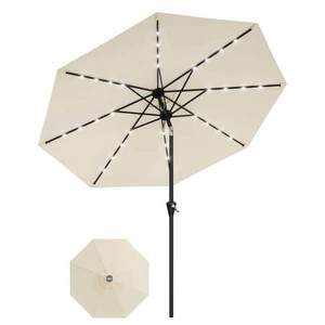 Garvee 10 ft. Solar LED Lighted Patio Umbrella, Round Market Table Umbrella in Beige with Crank Lift and Button Tilt