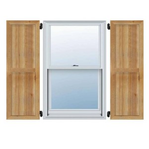 Pair of Ekena Millwork 10-34 in. X 46 in.Timbercraft Rustic Wood Two 5-38 in.Framed Board and Batten Shutters Rough Sawn Cedar