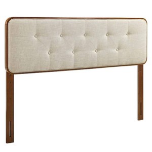 MODWAY Collins Tufted in Walnut Beige Twin Fabric and Wood Headboard