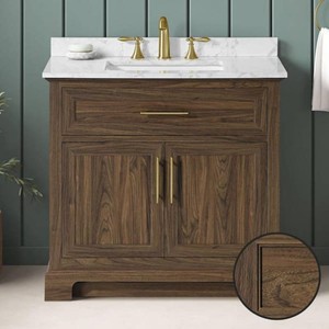 Home Decorators Collection Doveton 36 in. Single Sink Freestanding Dark Walnut Bath Vanity with White Engineered Marble Top (Assembled)