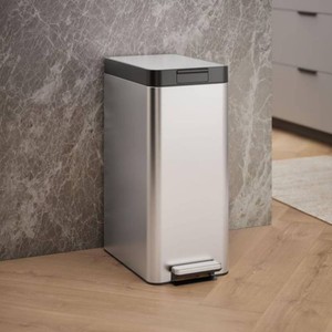KOHLER 13 Gal. Stainless Steel Slim Step Metal Household Track Can with Bifold Lid