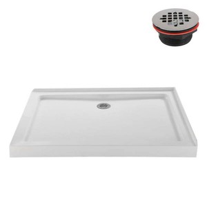 Streamline NT-374-482-LF 48 in. x 32 in. Corner Acrylic Shower Pan Base, Glossy White with Left Drain, ABS Drain Included