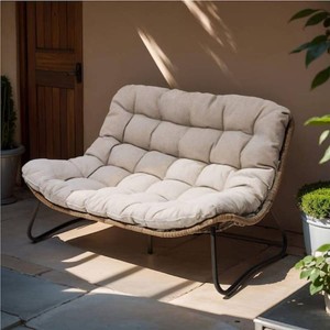 Crestlive Products 2-Seater Metal Oversize Patio Loveseat in Beige 350 lbs. Outdoor Lounge Furniture with 4 in. Thickened Soft Cushion
