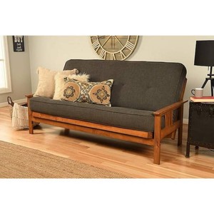 HOME IMPORTS EMPORIUM 79 in. BarbadosLinen Charcoal Linen Upholstered Full Size Futon Set with Mattress