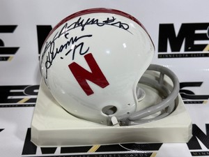 Johnny Rogers Autograph w Heisman 72 Inscription University of Nebraska Mini Football Helmet