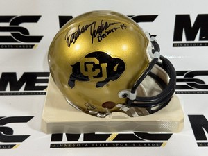 Rashaan Salaam Autograph w Heisman Inscription Colorado Mini Football Helmet