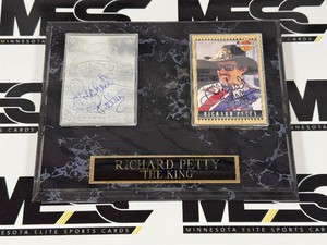 Richard Petty 2x Autograph NASCAR Racing Cards on Custom The King Plaque