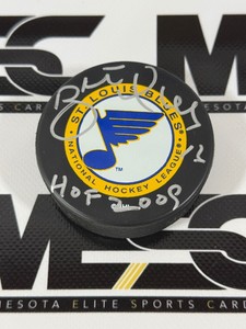 Brett Hull Autograph w HOF Inscription St. Louis Blues NHL Hockey Puck