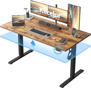 $130 Klicelor 55 Inch Large Electric Standing Desk, Height Adjustable Office Desk, Sit Stand Up Computer Gaming Desk with Memory Preset, Two-Piece Desktop, Rustic Brown