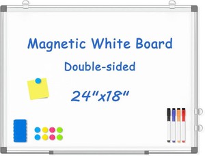 Double-Sided White Board Dry Erase Magnetic Whiteboard Wall 24x18 Silver