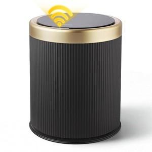 Automatic Bathroom Trash Can with Lid,Small Wastebasket Gold Black