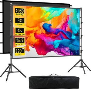 Outdoor Projector Screen with Stand, 120 inch Indoor Movie Screen 169 4K Rear Front Portable Projection Screen, Quick Setup Foldable Travel Home Theater Screen with Carry Bag for Backyard Camping