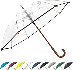 SoulRain 48 Clear Bubble Umbrella   Large Transparent Umbrella for Rain, Windproof & Automatic Open, Wedding Umbrellas for Women & Men, Vintage Stick Cane with Wooden Handle(Clear)