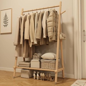 Muwuele Solid Wood Clothing Rack On Wheels for Hanging Clothes Natural