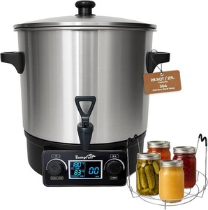 $170 Electric Water Bath Canner 27 Quart, Knob Control Time & Temperature with LED Display Showing Real-Time & Preset Temp, Auto Shut-Off, Ideal for Canning Cooking Pickling & Heating