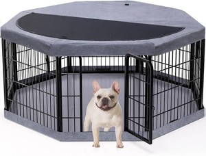 PETIME Dog Playpen,Metal Exercise Puppy Pen Heavy Duty Kennels Yard Fence IndoorOutdoor 22 W x 24 H 8 Panels Dog Cage with Octagon Top Cover and Bottom Pad