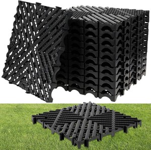 12 Pcs Heavy Duty Drive on Lawn Grid Ground Protection Mats,15.75 x 15.75 x 1.26 Interlocking Thick Plastic Drain Grate Floor Mat for Gravel Grid Permeable Pavers Landscaping, Black