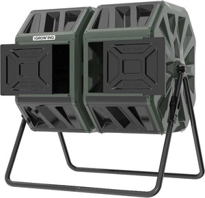 THE Growing 53 Gallon Large Outdoor Compost Bin Tumbler Barrel, Green