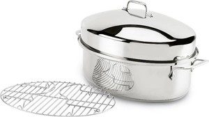 $230 Alll-Clad Stainless Steel 15 Oval Roaster Pan with Rack and Lid
