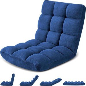 Folding Floor Gaming Chair 14-Poistion Cushioned Adjustable Floor Lazy Sofa Chair wBreathable Cotton & Skin-Friendly Velvet for Adults & Kids Perfect for Reading Gaming Meditating, Darkblue