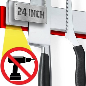 24 Strong Adhesive (No Drill) Magnetic Knife Holder for Wall - Professional Knife Strip - No Screws Needed - Adhesive Backing - Stainless Steel Knife Bar (Upgraded Version   Will Not Fall)