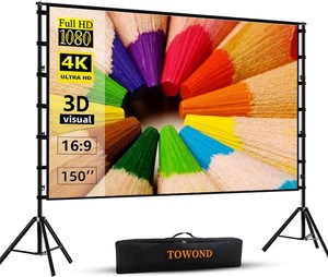 $120 TOWOND Projector Screen and Stand, 150 inch Indoor Outdoor Projection Screen, Portable 169 4K HD Rear Front Movie Screen with Carry Bag Wrinkle-Free Design for Home Theater Backyard Cinema