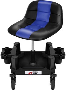 $130 Rolling Stool with Wheels, Adjustable Shop Stool Mechanic Chair Seat Garage Shop Roller Work Chair Mobile Rolling Seat with Tool Tray, 2 Cup Holders, 4 Casters, 350 LBS, Heavy-Duty, Blue