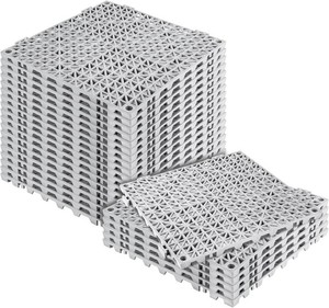 MYFAMIREA Modular Interlocking Cushion 24 Pack 11.8 x 11.8 Rubber Floor Tiles Non-Slip Splicing Drainage Mats for Deck, Pool, Outdoor Shower, Patio, Balcony, Indoor Bathroom, Kitchen, Yard (Gary)
