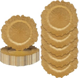 JEVERGN 24 Pack Gold Charger Plates, 13 Reef Chargers for Dinner Plates, Gold Plate Chargers Set of 24, Round Plastic Charger for Wedding, Party Event, Dinner, Table Setting