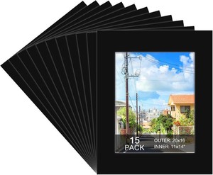 Prudiut 15 Pack Picture Mats 20x16 for 11x14 Photos, one side black one white