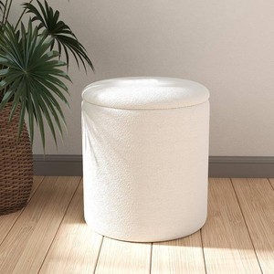 Cmishe Ottoman Poufs with Storage, 14 H Soft Teddy Fleece Upholstered Vanity Stool,Multifunctional Ottomans Wood Tray Lid Coffee Table Padded Seat Foot Rest for Living(White)