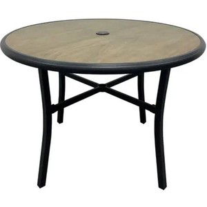 Round Steel Patio Dining Table, 40-Inch Diameter, Natural Wood Appearance  Seasonal Trends  Model H23S7407A  Est. Retail $270