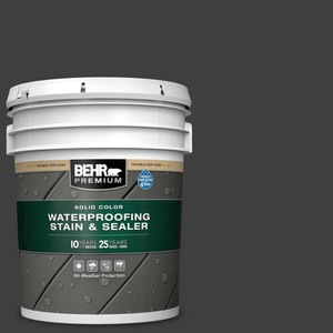 Premium Jet Black (ECC-10-2) Solid Color Waterproofing Exterior Wood Stain, 5 Gallon  Behr  Model 501305  Est. Retail $233