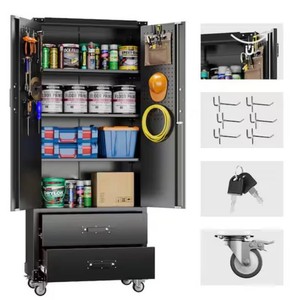 READ DESCRIPTION  Metal Cabinet, 3 Shelves, 2 Drawers  31.5 in X 72 in X 16.5 in  Kaikeeqli  Model GMYW-046B  Est. Retail $270