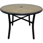 Round Steel Patio Dining Table, 40-Inch Diameter, Natural Wood Appearance | Seasonal Trends | Model H23S7407A | Est. Retail $270