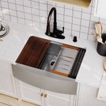 30-Inch Farmhouse Apron-Front Stainless Steel Single Bowl Workstation Kitchen Sink | Lordear | Model H-LAS3022A1 | Est. Retail $340