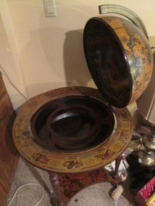 Vintage Italian standing wood framed World Globe bar cart