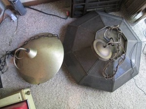 Vintage Glass and metal hanging light fixtures