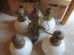 Vintage metal multi-light chandelier with glass dome shades