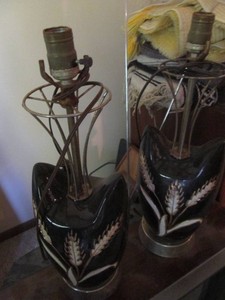 Pair of Vintage ceramic table lamps with wheat leaf inlay design