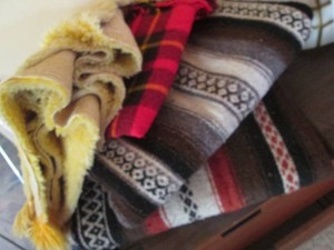 Vintage Afghans, blanket and shag area rug