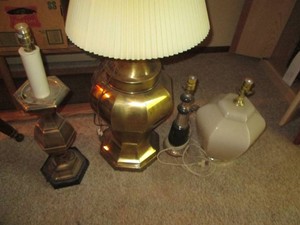 (4) Assorted size and style table lamps with (1) shade