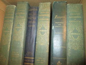 Collection of vintage Crowned Masterpieces of Literature books and other reading materials