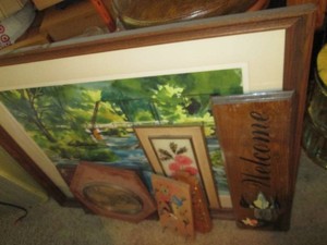 Decorative wall plaques, Watercolor wall art signed by M.T. Benson, Key hook wall decor plus a Push pin and thread style wall art